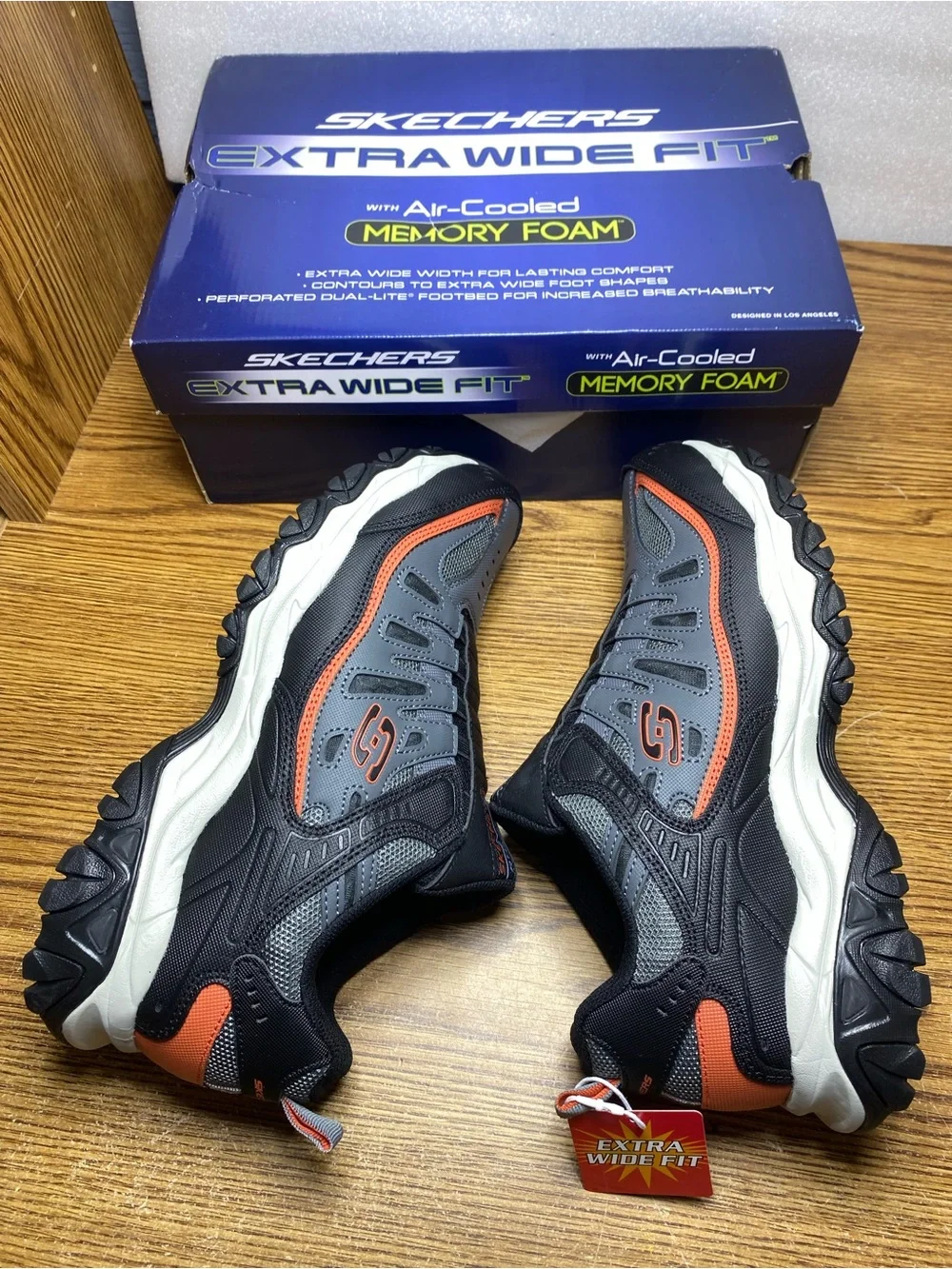 Skechers After Burn Memory Foam Shoes Black Gray Mens Size 11 Extra Wide Fit New